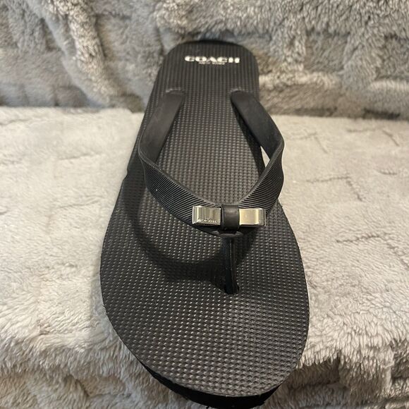 Coach Loralyn Black Wedge Thong Slip On Sandals Flip Flops Rubber Sz US 9B - Picture 2 of 16